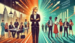 This striking image illustrates the transformative journey towards inclusivity and equality in professional environments. It highlights the strength of female leadership and the importance of recognizing diverse contributions.